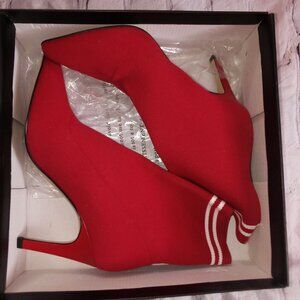 Leith Red stretch booties with white stripes